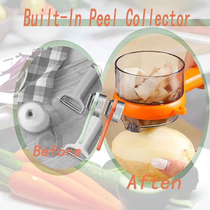 2Pcs Multifunctional peeler with storage box, Vegetable peelers for kitchen, Stainless steel double sided storage peeler for kitchen use, Fruit peeler, Safe and efficient peeling