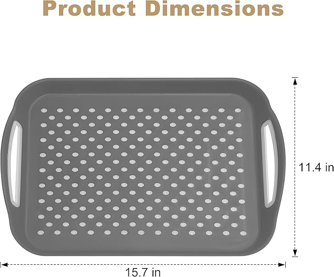 Non Slip Lap Trays with Handles, Set of 2 Food Trays for Eating on Couch, Dishwasher Safe Rectangular Serving Trays for Dinner, Breakfast & Snacks (Gray)