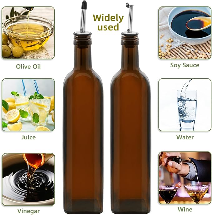 2Pcs 25 oz Olive Oil Dispenser Bottle,750 ml Glass Oil and Vinegar Dispenser Set with Pourers and Funnel ，Oil Bottles for Kitchen Large capacity oil bottles (Brown 2pcs)