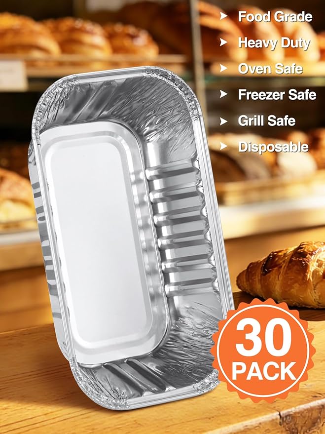 30 Pack 6x3.5x2 Disposable Aluminum Loaf Pans - 1 Lb Mini Loaf Pans, Small Aluminum Tin Foil Baking Pan, Food Containers for Baking, Cakes, Bread, Meat, Loaves
