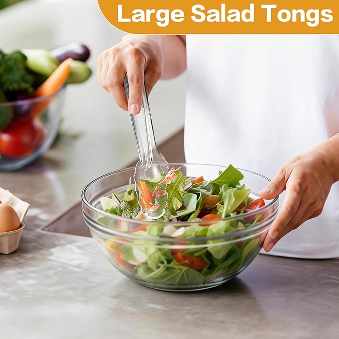 Mwellewm 40 Pc Serving Tongs 9 Inch Bulk Reusable or Disposable Plastic Tongs Heavy Duty Hard Plastic Serving Utensils Set Large Salad Tong for Kitchen Party Food Buffet Appetizer Catering (Clear)