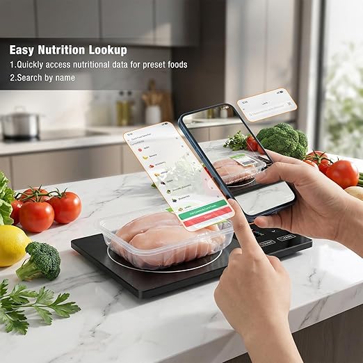 Smart Nutrition Food Scale with 2" TFT Display, Diyife Kitchen Scale with Nutritional Calculator, Calorie, Fat, Carb, Protein Tracking, 50 Food Preload, Support for App Customization, Battery-Powered