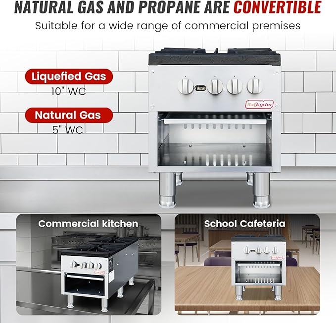 Commercial Gas Stove with Cabinet, 160,000 BTU 2 Burner Stove Range, 18" Countertop Cooking Stockpot Range for Restaurant, kitchens & school, Stainless Steel Gas Hot Plate