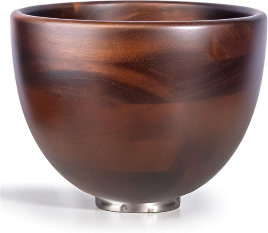 Premium Walnut Wood Mixing Bowl Compatible with 4.5 & 5 QT Tilt-Head Models – Natural True Walnut Wooden Bowl with Stainless Steel Locking Base | 5QT