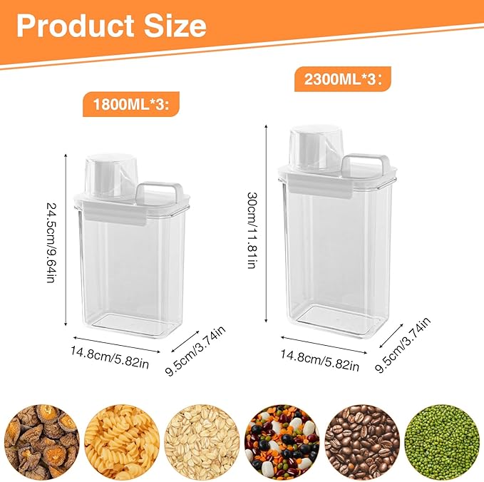 6 Pcs Rice Airtight Storage Container, Rice Container with Measuring Cup & Pour Spout, BPA Free Clear Plastic Kitchen and Pantry Organization Bin for Grain, Flour, Sugar, Oatmeal, Dry Pet Food