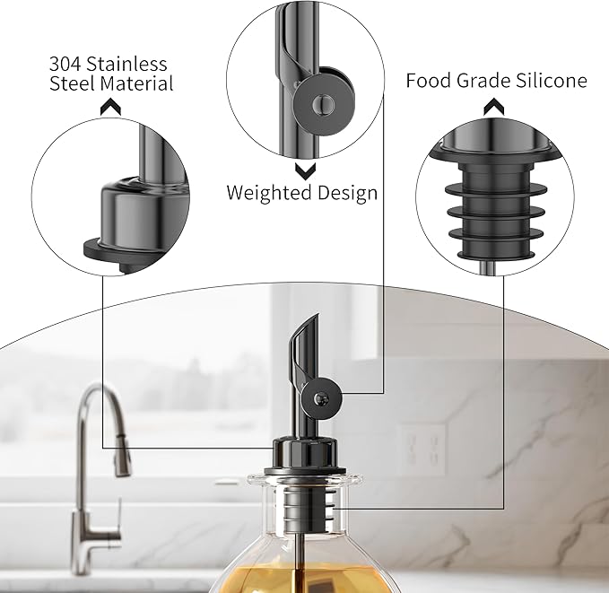 Auto Flip Liquor Pour Spouts 12-Pack, Leak-Proof 304 Stainless Steel Wine Pourer & Olive Oil Dispenser with Food-Grade Silicone for Kitchen, Bar, Restaurant (Black)