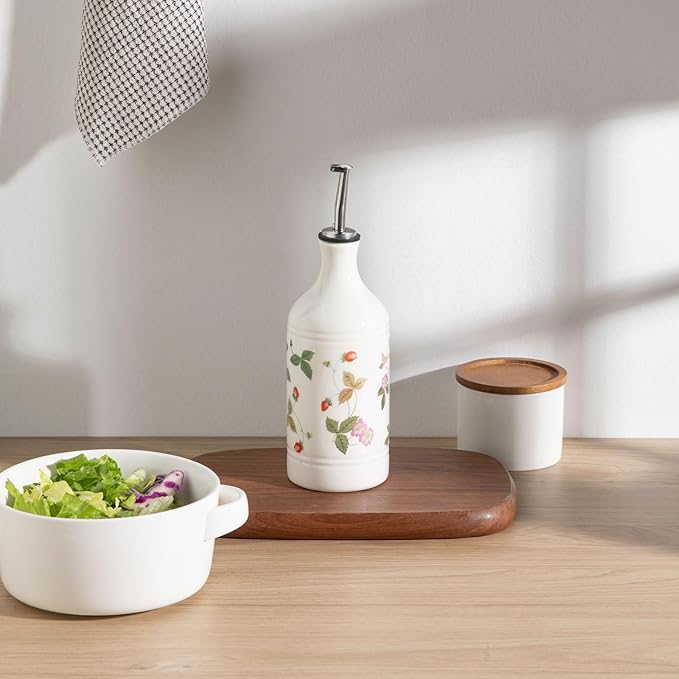 Sweejar Ceramic Olive Oil Dispenser Bottle for Kitchen, 15.5 Oz Relief Opaque Oil and Vinegar Dispenser Bottle with Spout, Suitable for Soy Sauce, Coffee Syrup, Liquids (Strawberry)