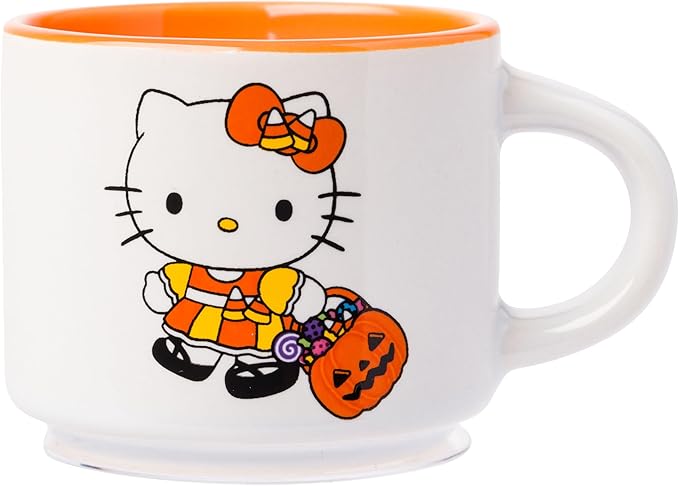 Silver Buffalo Sanrio Hello Kitty Halloween Themed 4 pack Ceramic Espresso Set with Storage Rack, 3 Ounces