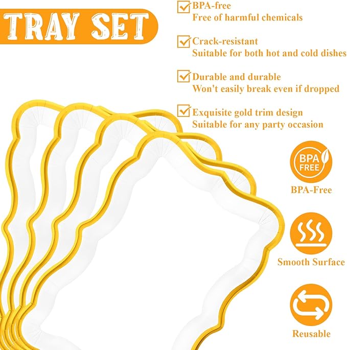 40 Pcs White and Gold Rim Cardboard Serving Trays, 9" x 13" Disposable Serving Trays and Platters Cupcake Platter Rectangle Gold Servings Tray for Fruit Dessert Cookies Birthday Party Wedding