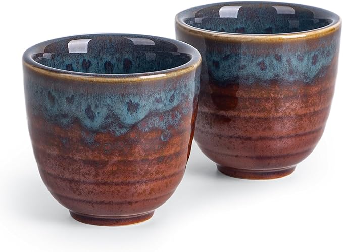Ceramic Japanese Tea Cups, 5 oz Tea Cup, Asian Teacup, Teacups, Set of 2 (Peacock Tail, 2 pcs)