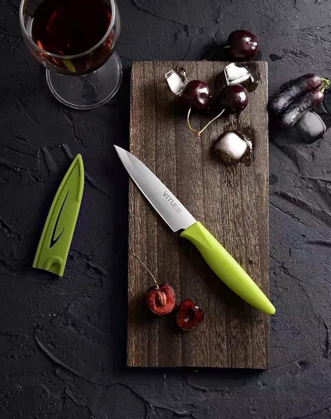 Paring knife, 4PCS Paring knives (4 Knives and 4 Knife cover), 4 Inch Peeling Fruit and Vegetable Knife, Ultra Sharp Kitchen Knives, German Steel, PP Plastic Handle
