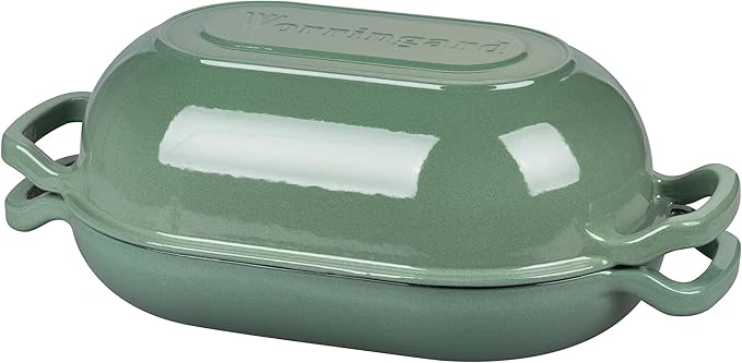 Enameled Cast Iron Sourdough Bread Oven, Dutch Oven, Loaf Cast Iron Bread Pan for Homemade Bread Baking, Meatloaf Pan with Lid, 5QT, Sage Green
