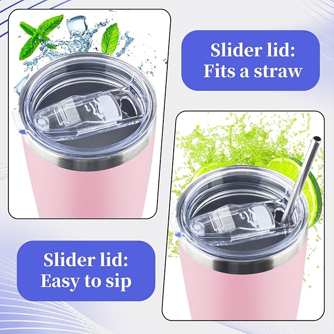 40 oz Tumbler with Lids and Straws Double Wall Vacuum Insulated Tumbler Cup,Stainless Steel Leak-proof Thermal Tumbler Powder Coated Travel Coffee Mug for Cold and Hot Drinks,Pink White