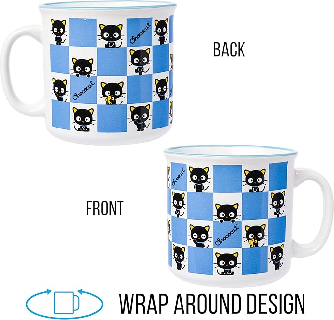 Silver Buffalo Sanrio Hello Kitty and Friends Chococat Checkered Pattern Ceramic Camper Mug, 20 Ounces