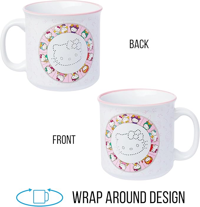 Silver Buffalo Sanrio Hello Kitty Zodiac Signs Wheel Ceramic Camper Mug with Laser Treatment, 20 Ounces