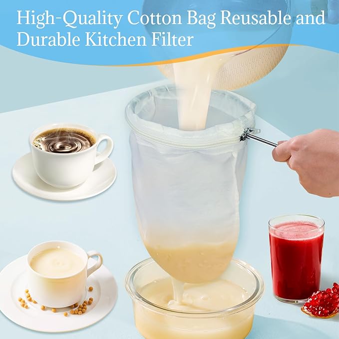 Fine Mesh Strainer, 6Pcs Reusable Cloth Strainer Bags with Stainless Steel Handle, Nut Milk Bag, Juice Strainer for Kitchen