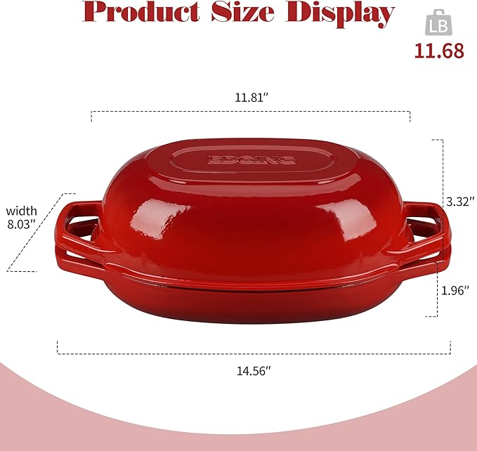 Enameled Cast Iron Oval Dutch Oven Pot with Lid, Dutch Oven for Sourdough Bread Baking, Bread Oven, Bread Dutch Oven, Oval Bread Pan, 5qt, Red