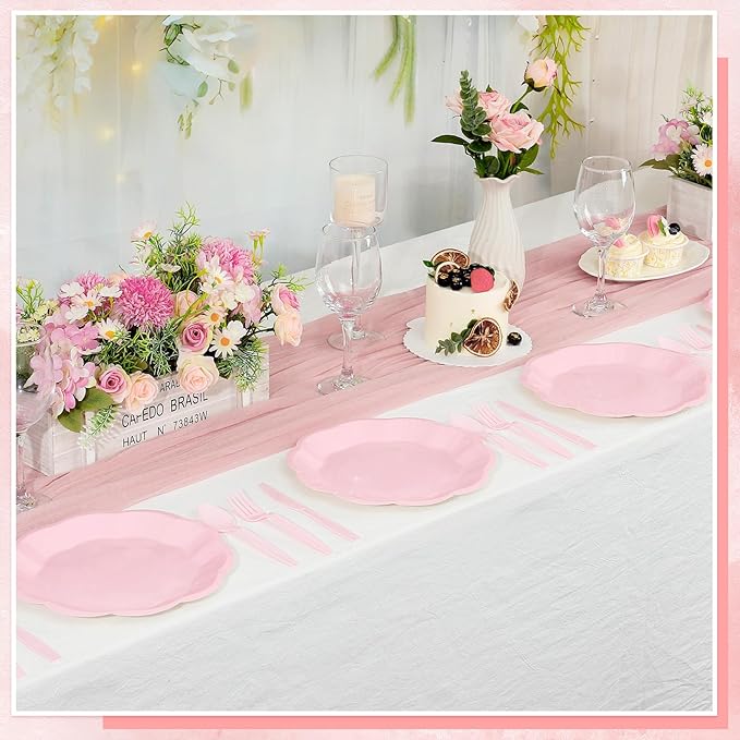 30 Pcs Pink Plates, 9 Inch Scalloped Pink Paper Plates Disposable Dinner Paper Plate Dessert Cake Party Plate for Easter Party, Wedding, Bridal Shower, Baby Shower, Mother's Day