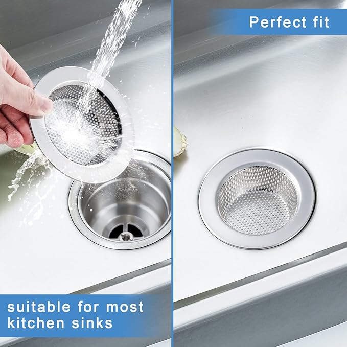 3 Pcs Sink Strainer for Most Kitchen Sink Drain Basket, Upgraded Double-Layer Safe Design Kitchen Sink Strainer (Outer Diameter 4.5 Inch)