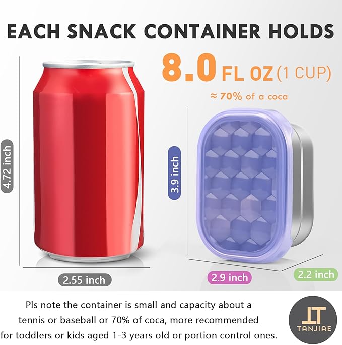 Snack Pro - Small (1 CUP) Stainless Steel Snack Containers for Kids | Easy Open Leak Proof Food Containers with Silicone Lids - Perfect Metal Toddler Lunch Box for Daycare and School (8oz*3)