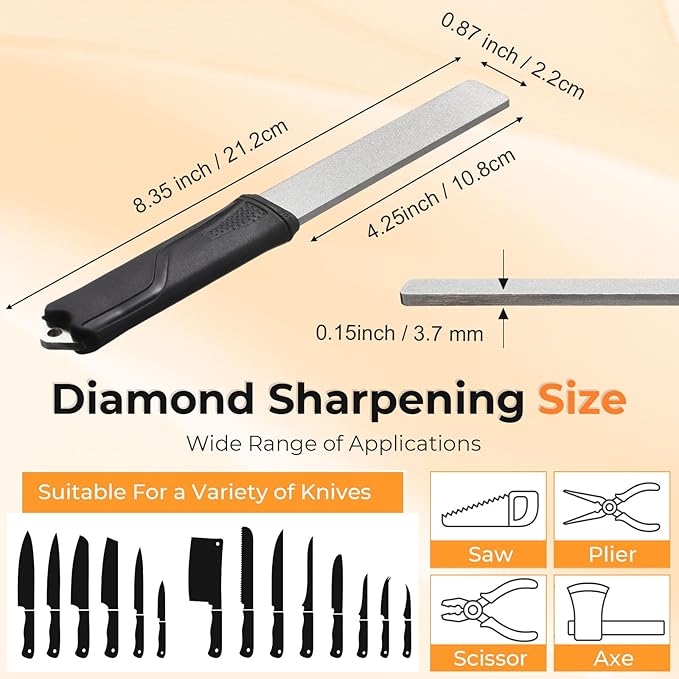 Frienda Diamond Sharpening 121n Dual-grit Knife Sharpener Stone Tool Lawn Mower Blade Sharpener File Garden Tool 325/1200 Grit Handheld Double with Angle Guide for Kitchen Axe Machete Chisel Drill