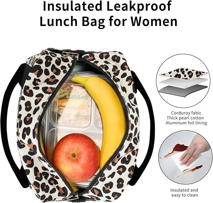 Lunch Box for Women Insulated Lunch Bag Women Adult Cute Lunch Bags Reusable Lunchbox Cooler Tote Bag for Work Picnic (Leopard)