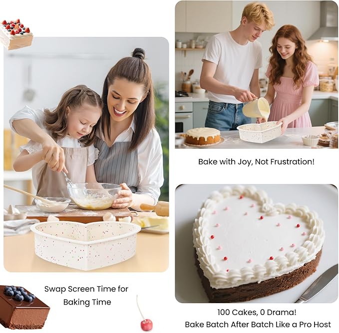 SJ 3P Silicone Heart Shaped Cake Pans, 6 Inch 8 Inch 10 Inch Nonstick Cake Pan, BPA Free Silicone Heart Cake Baking Mold for Oven Dishwasher Safe-Creamdot