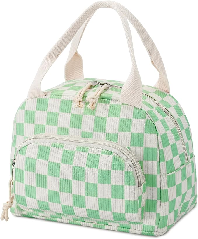 Lunch Bag Women Lunch Box for Women Adult Cute Insulated Lunch Bag Small Cooler Lunch Tote Bags for Work Picnic Travel (Beige-Light Green Plaid)