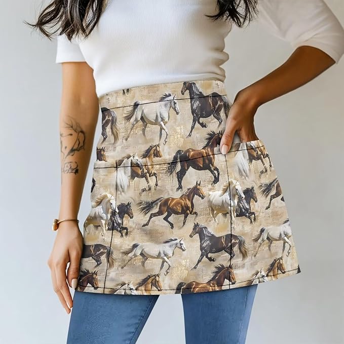 Server Waitress Waist Apron with 3 Pockets, Short Aprons for Servers,Waiter Apron For Waiter Accessories