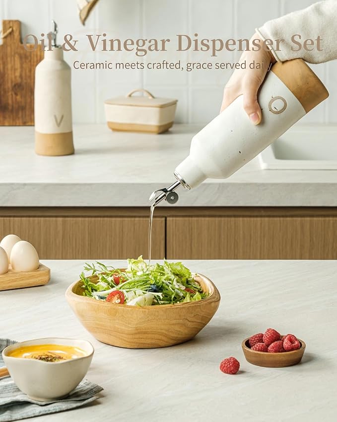 Besmeety 18oz Olive Oil Dispenser Bottle for Kitchen, Ceramic Oil and Vinegar Dispenser Set with Automatic Stainless Steel Pourer