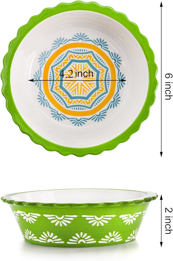 Coloch 4 Pack Ceramic Mini Pie Pan with Fluted Rim, 6 Inch Round Pie Plate Colorful Floral Pie Tins Tiny Serving Bowl for Dessert, Candies, Baking, Dishwasher and Microwave Oven Safe