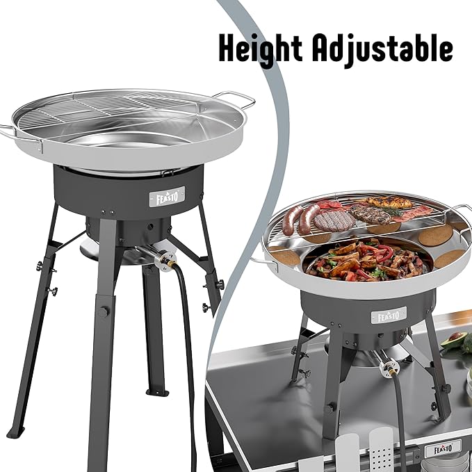 23" Stainless Steel Concave Comal Set, Discada Disc Cooker with 54,000BTU Paella Burner and Adjustable Stand Set, Cazo Para Carnitas Tortillas Stir Fry Wok for Outdoor Cooking, CSA Certified