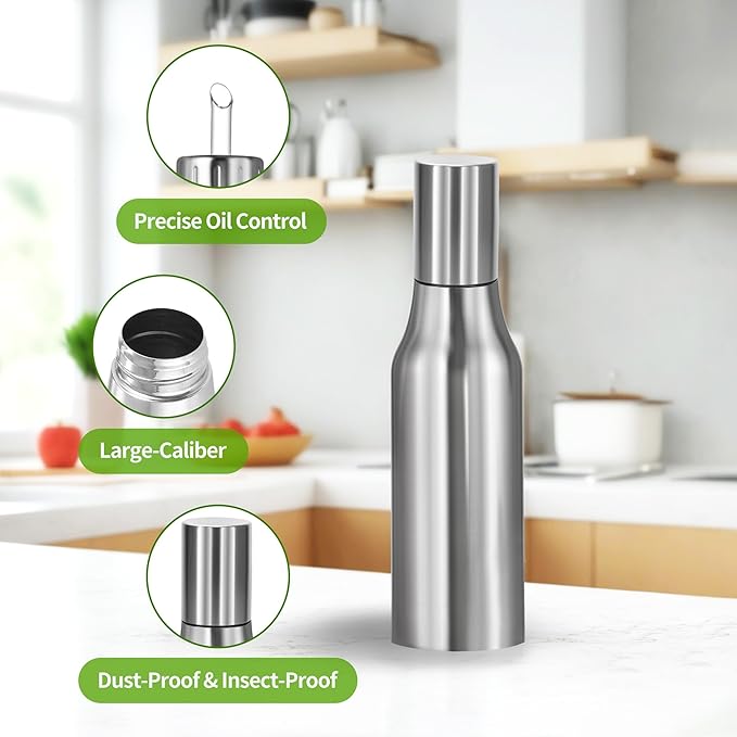 Stainless Steel Oil Dispenser Bottle - 1000ML Leak-Proof Oil Container for Kitchen, Olive Oil & Cooking Liquids-34Oz