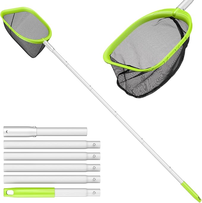 【Upgrade】 Pool Net Total Length 6 Feet, Swimming Pool Skimmer Net with 6 Section Telescopic Aluminum Pole for Fast Cleaning Ponds, Hot Tub, and Spas, Pool Cleaner Supplies and Accessories