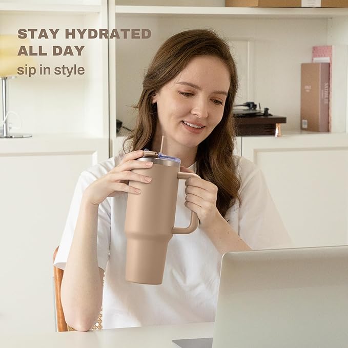 COKTIK 40 oz Tumbler With Handle and Straw, Insulated Tumbler With Leakproof Lids, Stainless Steel|BPA-Free, Cold for 24 H (Dark Night)