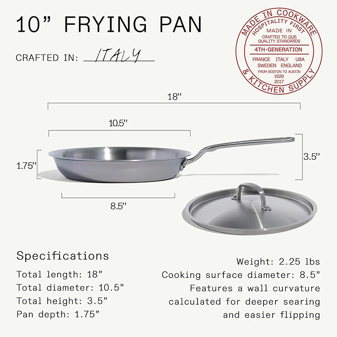 Made In Cookware | 10-Inch Stainless Steel Frying Pan With Lid | 5 Ply Stainless Clad | Professional Cookware | Crafted in Italy | Induction Compatible