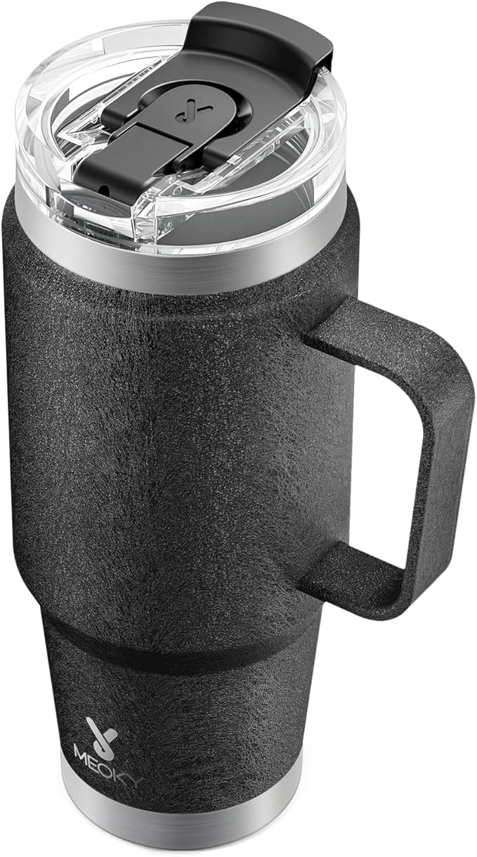 Meoky 32oz Tumbler with Handle, Stainless Steel Travel Mug with 2-in-1 Straw and Sip Lid, Vacuum Insulated Coffee Mug, 100% Leak Proof, Keeps Cold for 24 Hours or Hot for 8 Hours (Night)