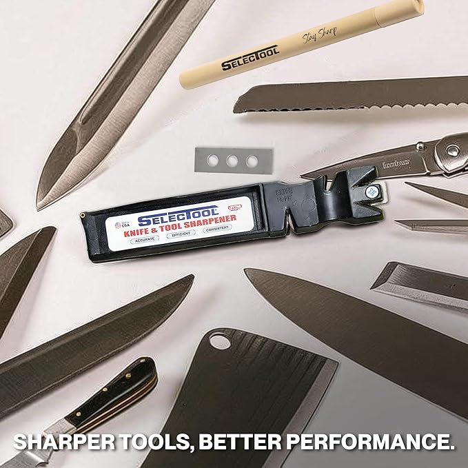 Knife Sharpener – 5-Stage Professional System for Kitchen Knives, Scissors & Pocket Knives – Multi-Tool Sharpener Kit – Made in USA by Selectool