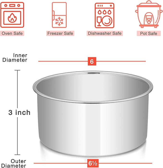 E-far Cake Pans Set of 3, 6 x 3 Inch Stainless Steel Round Cake Baking Pans Tins for Wedding Birthday, Deep Side & Non-toxic, Oven & Dishwasher Safe, Mirror Finish & Straight Side