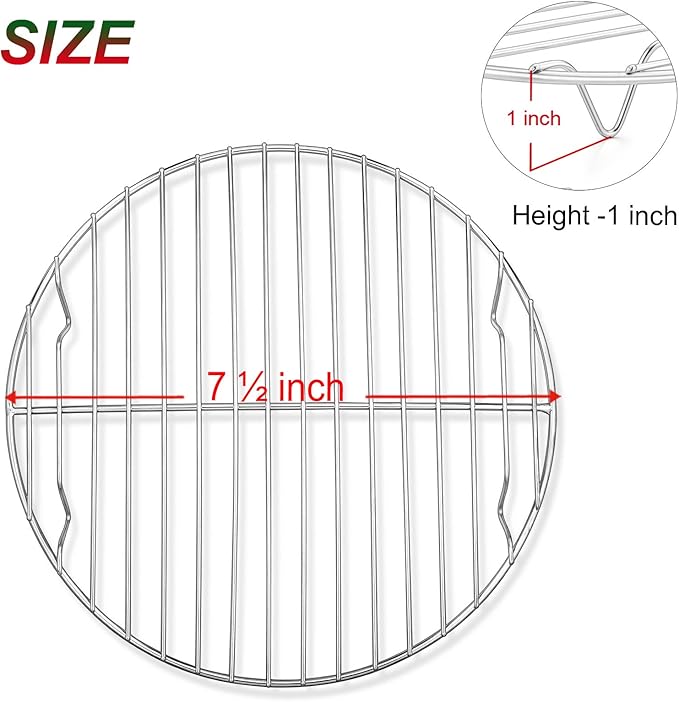 P&P CHEF 7½ Inch Cooking Rack Round, Stainless Steel Round Rack for Cooking Cooling Steaming Baking, Fit Air Fryer Pot Pressure Cooker, 2 Pack -Oven Safe, Silver