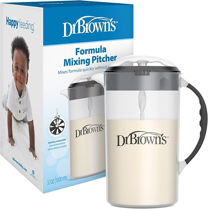 Dr. Brown's Baby Formula Mixing Pitcher with Adjustable Stopper, Locking Lid & No Drip Spout, Black, BPA Free, 36oz, 1 Pack