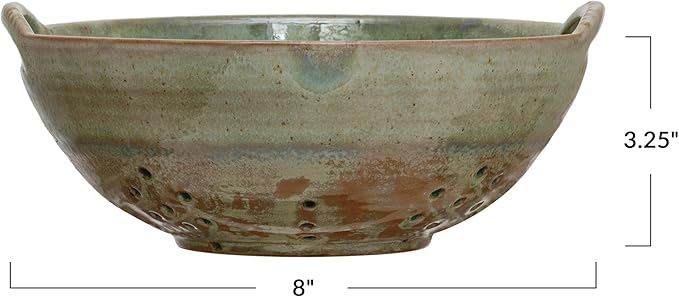 Creative Co-Op Stoneware Berry Bowl with Handles, Aqua Reactive Glaze