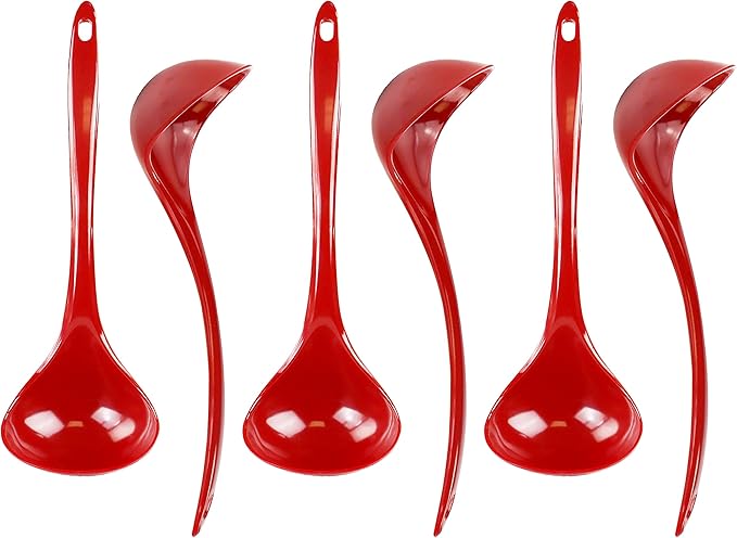 Reston Lloyd Melamine Soup Ladle Kitchen Utensil, Premium Quality Utensil with Heat Resistant Ergonomic Handle, Durable BPA-Free Plastic, 10.5 inch long, 6pc Set, Red