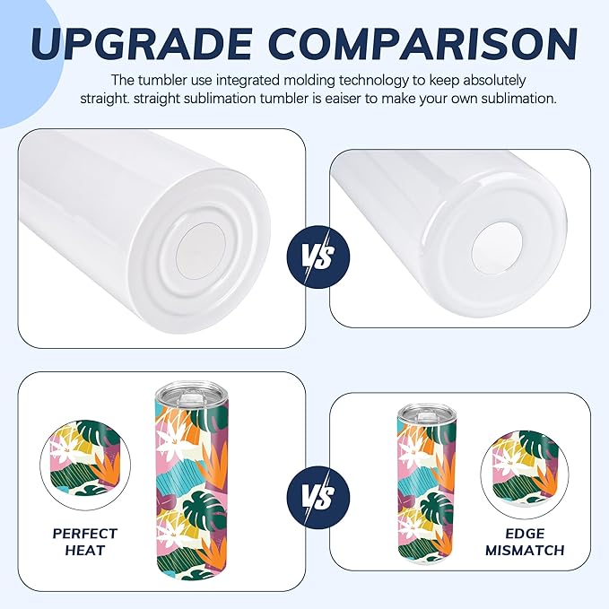D·S 50 Pack Sublimation Tumblers 20 oz Bulk Skinny Straight Flat Bottom Blank Tumbler Cups with Individual Gift Boxed for Heat Transfer DIY Craft