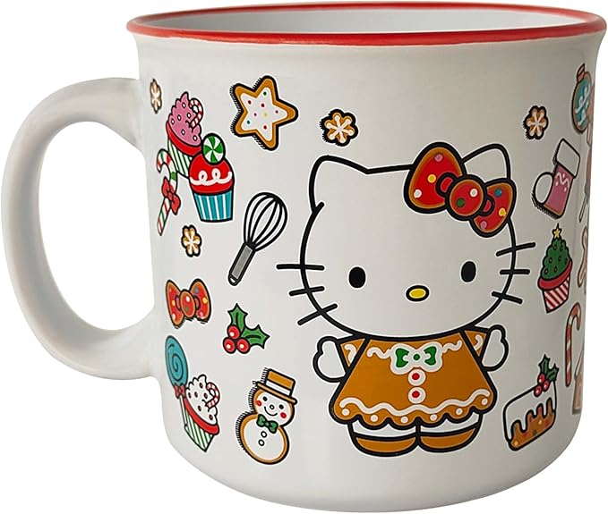Silver Buffalo Sanrio Hello Kitty Christmas Holiday Gingerbread Ceramic Camper Mug, 20 Ounces