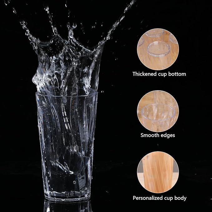 Unbreakable Plastic Drinking Glasses，set of 8, shatterproof drinking cups, plastic glass cups, 10 ozplastic Tumbler Cups, Dishwasher Safe (transparent)