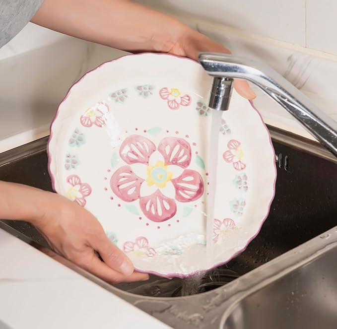 Ceramic Pie Pan Pie Dish for Oven 10 Inch Pie Plate Round Bakeware (Flower)