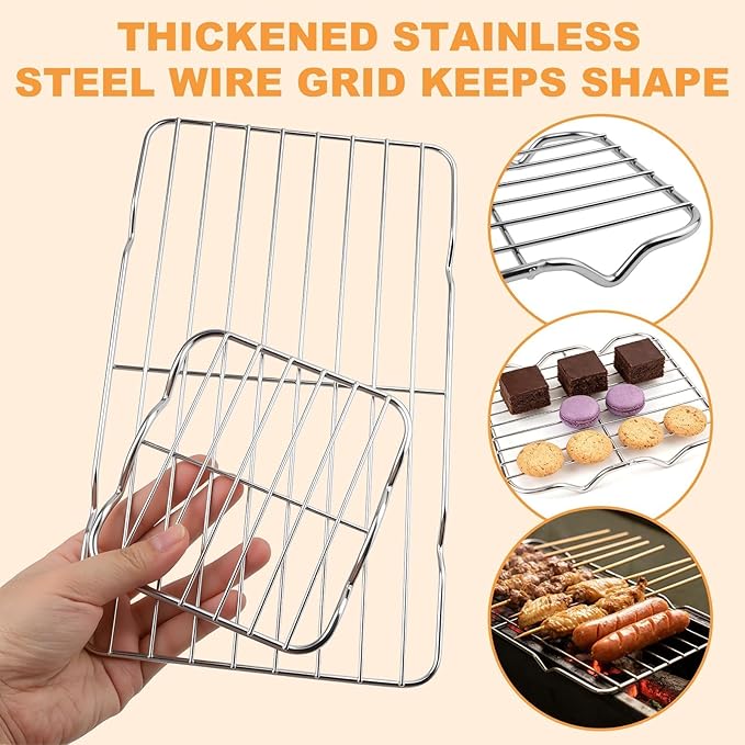 Compact Toaster Oven Rack 2-Pack, 10x6.2" & 5x4.4" Stainless Steel Baking Rack, Small Tiny Wire Cooling Rack for Baking Sheet, Heavy Duty Cooling Racks for Meat, Bacon, Sausage, Dishwasher Safe