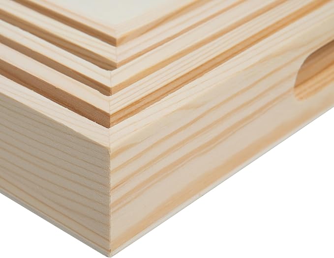 Wooden Nested Serving Trays, Unfinished Rectangle Trays with Cut-Out Handles for Crafts, Ottomans, Serving and Home Décor – Set of 7
