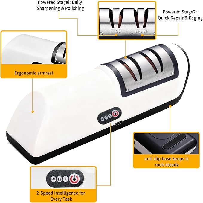 Electric Knife Sharpener, Professional 2 Stage Kitchen Knife Sharpener for Quick Sharpening & Polishing, Automatic Knife Sharpening for Straight/Serrated/Kitchen Knives, Scissors(Black)